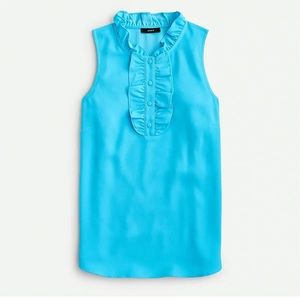 J crew ruffled sleeveless top 365 crepe blue XS